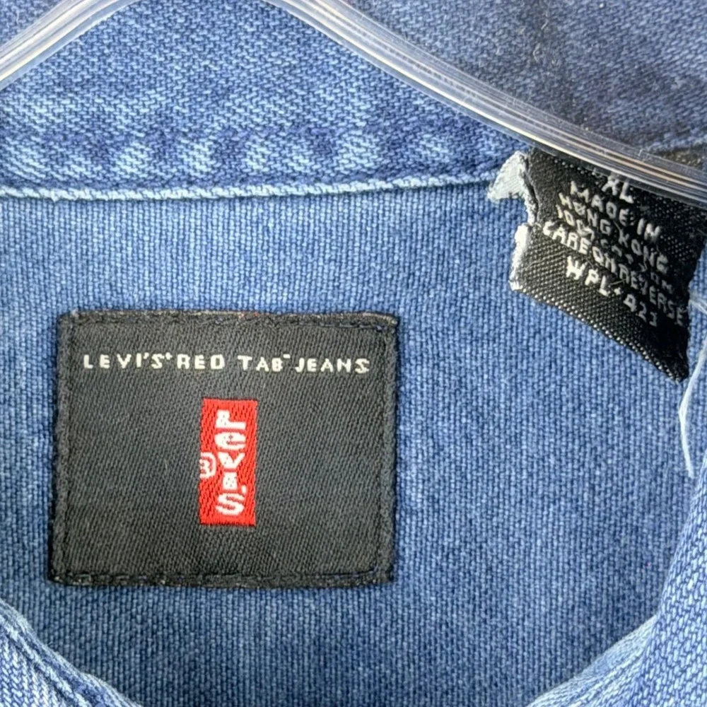 Levi's Red Tab Denim Shirt Men LARGE Blue Cotton Metal Buttons Heavy Vintage 90s